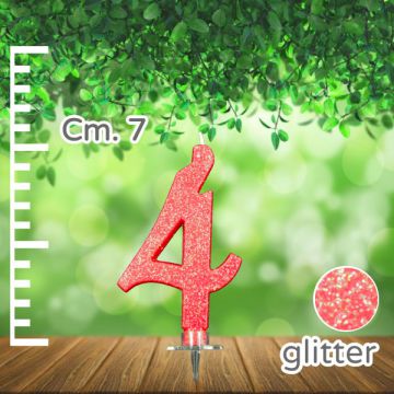 CANDELINA NUMERO 4 ROSSA GLITTER PZ.1