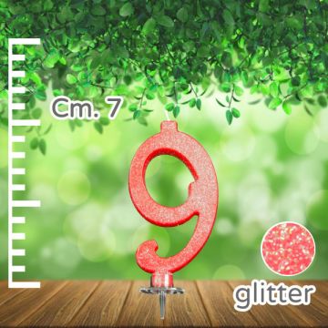 CANDELINA NUMERO 9 ROSSA GLITTER PZ.1