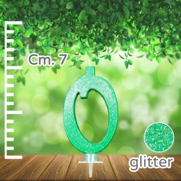 CANDELINA NUMERO 0 VERDE GLITTER PZ.1