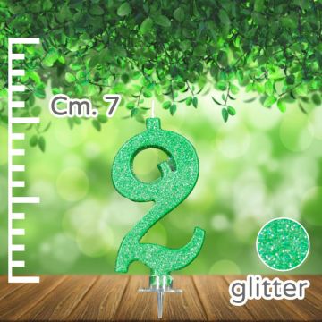 CANDELINA NUMERO 2 VERDE GLITTER PZ.1