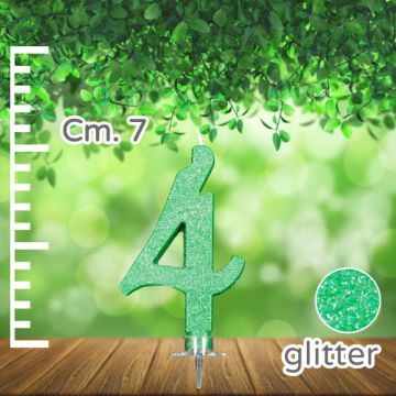 CANDELINA NUMERO 4 VERDE GLITTER PZ.1