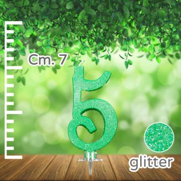 CANDELINA NUMERO 5 VERDE GLITTER PZ.1