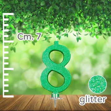 CANDELINA NUMERO 8 VERDE GLITTER PZ.1