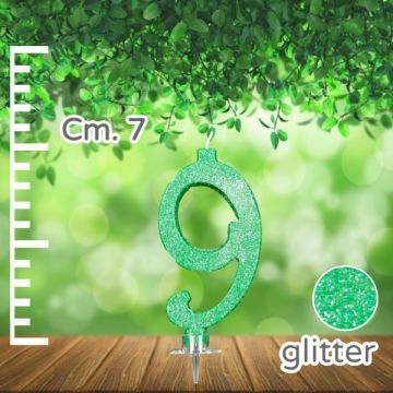 CANDELINA NUMERO 9 VERDE GLITTER PZ.1