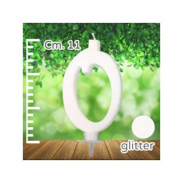 CANDELINA NUMERO 0 BIANCA GLITTER PZ.1