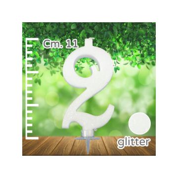 CANDELINA NUMERO 2 BIANCA GLITTER PZ.1
