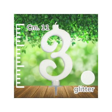 CANDELINA NUMERO 3 BIANCA GLITTER PZ.1