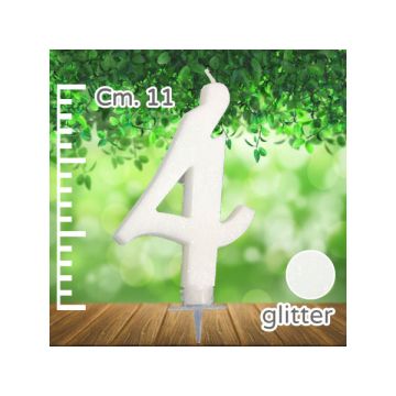 CANDELINA NUMERO 4 BIANCA GLITTER PZ.1