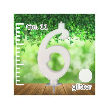 CANDELINA NUMERO 6 BIANCA GLITTER PZ.1