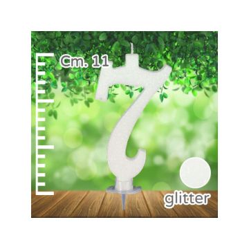 CANDELINA NUMERO 7 BIANCA GLITTER PZ.1