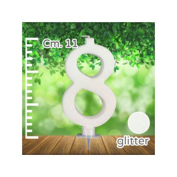 CANDELINA NUMERO 8 BIANCA GLITTER PZ.1