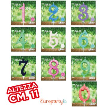Candeline compleanno 11 cm. glitter