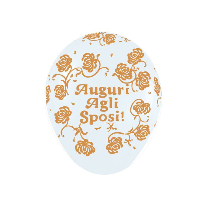 Palloncino Auguri Agli Sposi 12" Pz.100 Colore Perlato Bianco 406 Stampa Oro Cm.30 main product photo