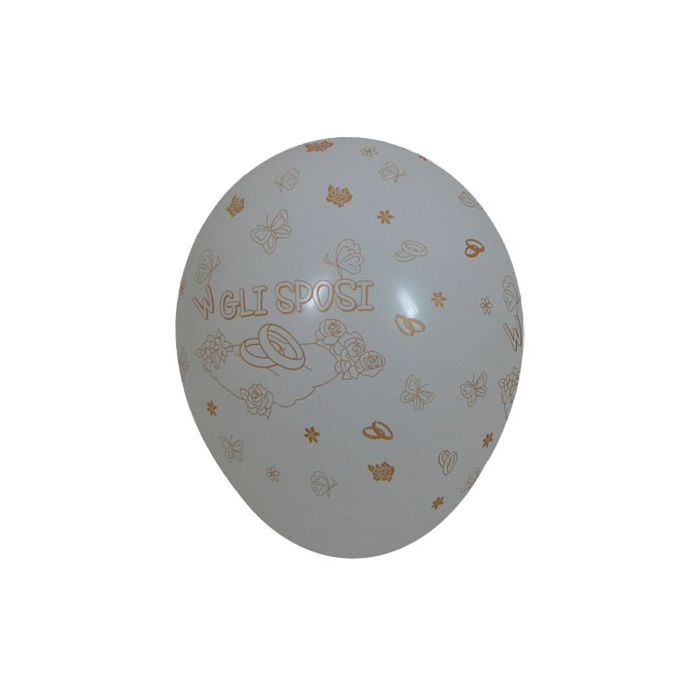 Palloncino W Gli Sposi 12" Pz.100 Colore Standard Bianco 005 Stampa Oro Cm.30 main product photo
