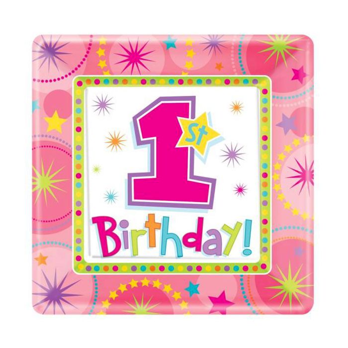 Piattini 1° Compleanno Bambina Pz.8 Cm.17.7 main product photo