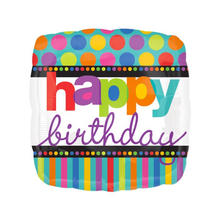 Palloncino Happy Birthday Dots Pz.1 Mylar Quadrato 18" Cm.45 main product photo