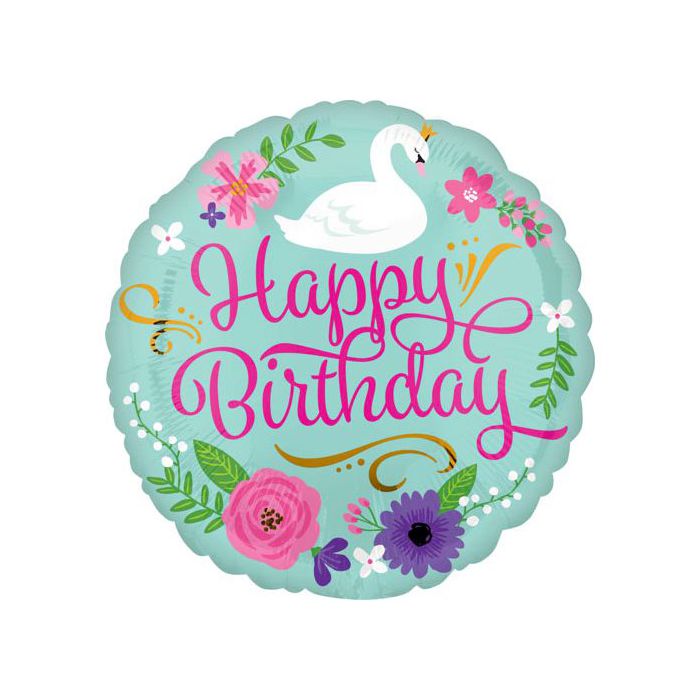 Palloncino Compleanno Cigno Pz.1 Mylar Tondo 17" Cm.43 main product photo