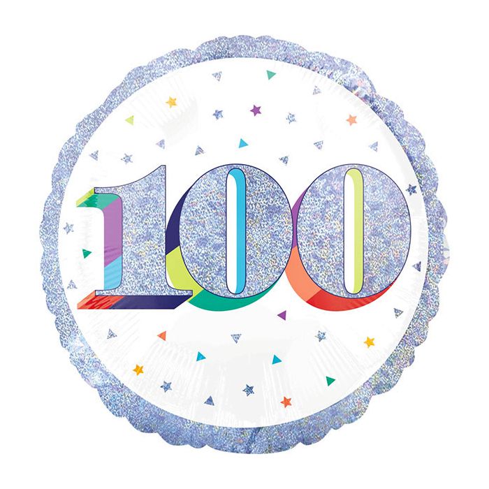Palloncino Ecco Il 100° Compleanno Pz.1 Mylar Tondo 17" Cm.43 Holographic main product photo