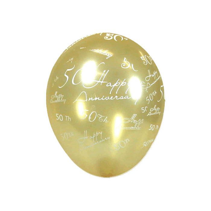 Palloncino 50° Anniversario (5") Pz.100 Colore Metallizzato Oro 570 Stampa Bianca Cm.15 main product photo