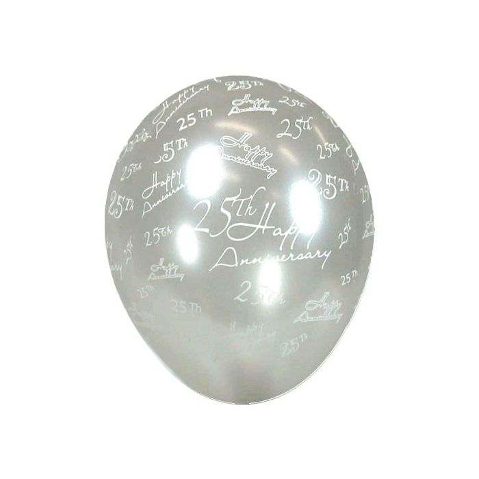Palloncino 25° Anniversario (5") Pz.100 Colore Perlato Argento 481 Stampa Bianca Cm.15 main product photo