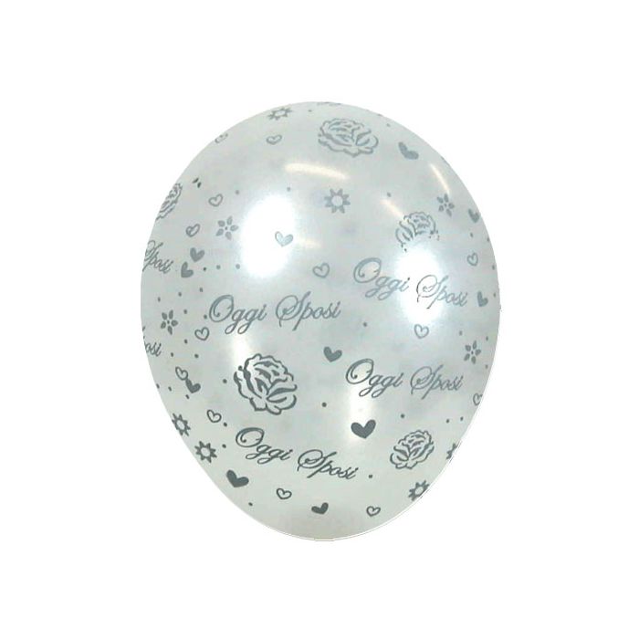 Palloncino Oggi Sposi Rose (5") Pz.100 Colore Perlato Bianco 406 Stampa Argento Cm.15 main product photo