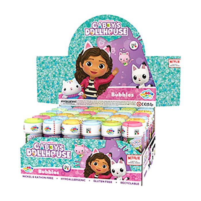 Bolle di sapone Gabby's Dollhouse con grafica vivace, pensate per intrattenere i più piccoli durante le feste. main product photo