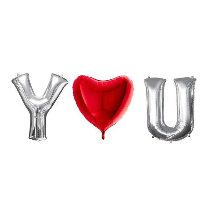 Scritta You Argento Con Cuore Rosso Cm.43 main product photo