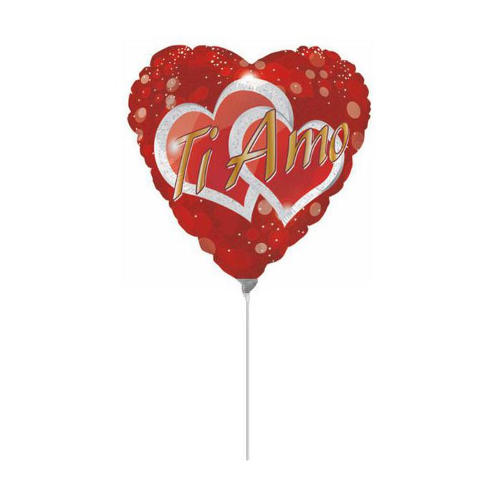 Palloncini Ti Amo Glitter Heart Pz.10 Mylar Cuore 9" Cm.23 Da Saldare Esclusa Bacchetta main product photo