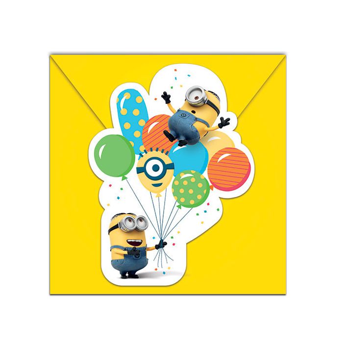 Inviti Minions Balloons Pz.6 Cm.14 X Cm.8.5 - 6 Biglietti - 6 Buste main product photo