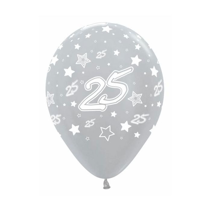 Palloncino 25°anniversario (12") Pz.100 Colore Perlato Argento 481 Stampa Bianca Cm.30 main product photo