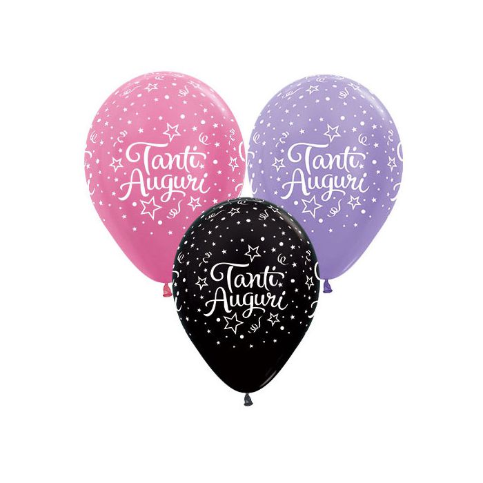 Palloncino Tanti Auguri 12" Pz.100 Colore Satin E Metal Stampa Bianca Cm.30 main product photo
