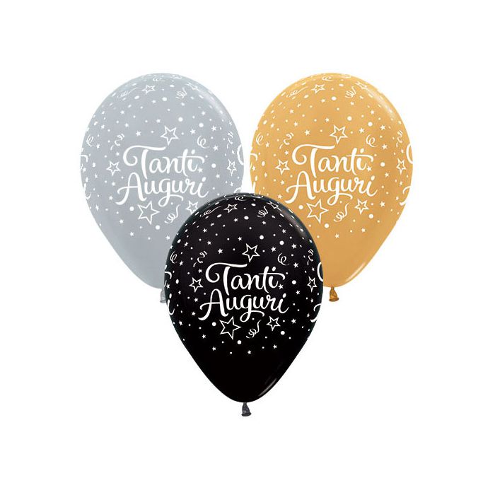 Palloncino Tanti Auguri 12" Pz.50 Colore Satin E Metal Stampa Bianca Cm.30 main product photo