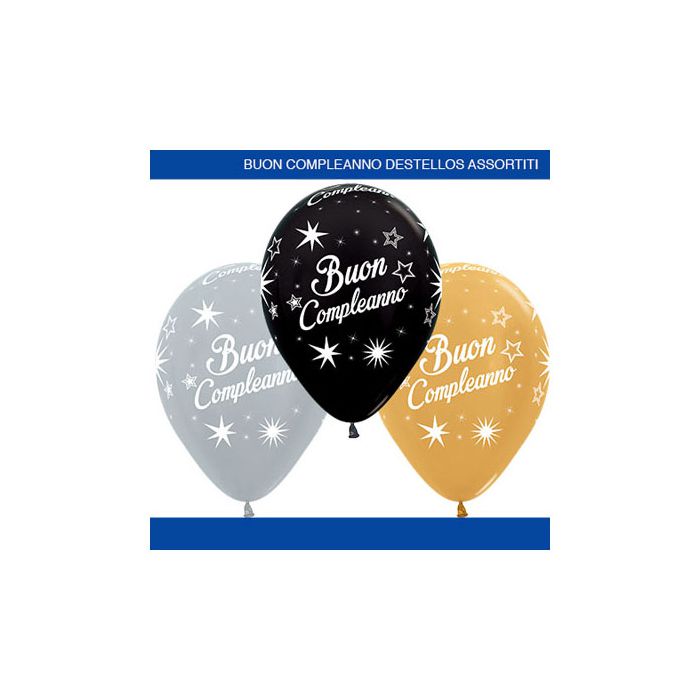 Palloncino Buon Compleanno (12") Pz.50 Colore Satin E Metal Stampa Bianca Cm.30 main product photo