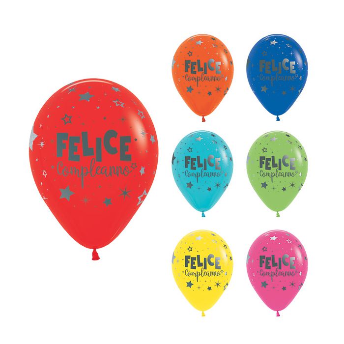 Palloncino Felice Compleanno (12") Pz.50 Colore Standard Assortito Stampa Argento Cm.30 main product photo