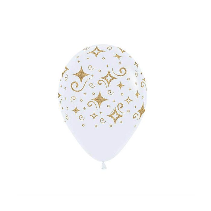 Palloncino Diamanti (12") Pz.50 Colore Bianco Standart Stampa Oro Glitter Cm.30 main product photo
