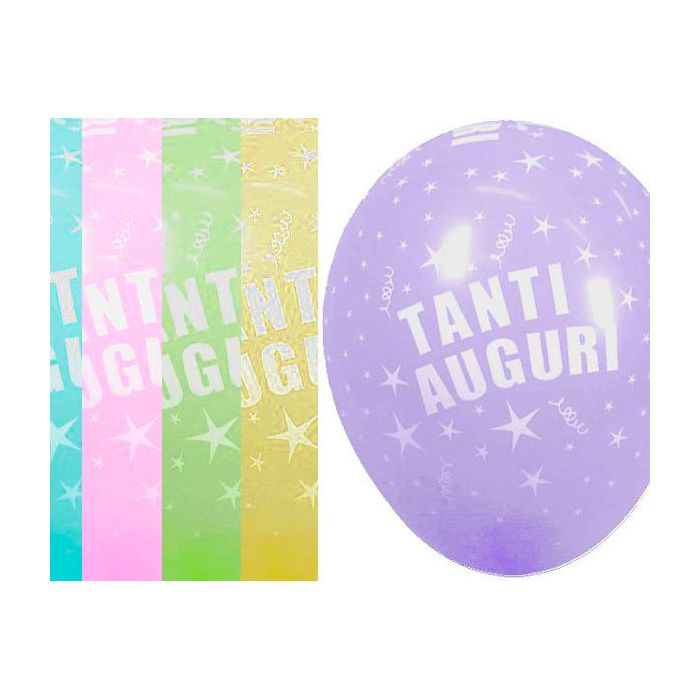 Palloncino Tanti Auguri (5") Pz.100 Colore Pastello Assortito Stampa Bianca Cm.15 main product photo