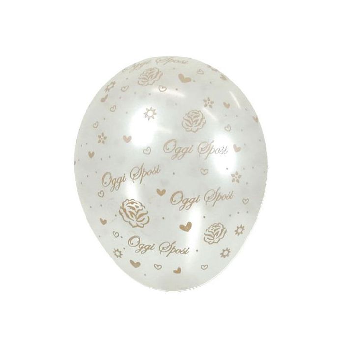 Palloncino Oggi Sposi Rose (5") Pz.100 Colore Perlato Bianco 406 Stampa Oro Cm.15 main product photo