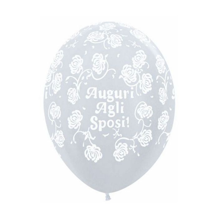 Palloncino Auguri Agli Sposi 12" Pz.100 Colore Crystal Trasparente 390 Stampa Bianca Cm.30 main product photo