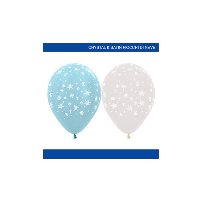 Palloncino Fiocchi Di Neve 12" Pz.50 Colore Crystal Trasparente 390 + Satinato 440 Stampa Bianca Cm.30 main product photo