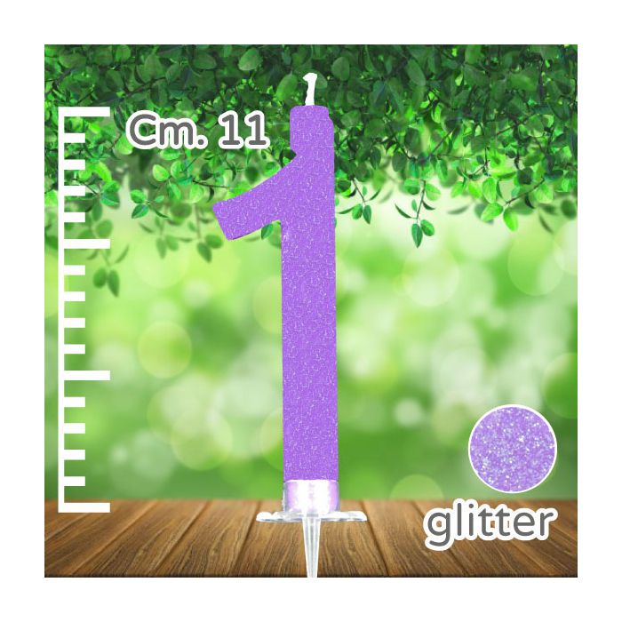 Candelina Numero 1 Lilla Glitter Pz.1 Candela Cm.11 - Supporto Cm.2.5 main product photo