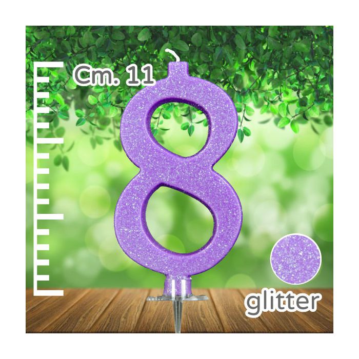 Candelina Numero 8 Lilla Glitter Pz.1 Candela Cm.11 - Supporto Cm.2.5 main product photo