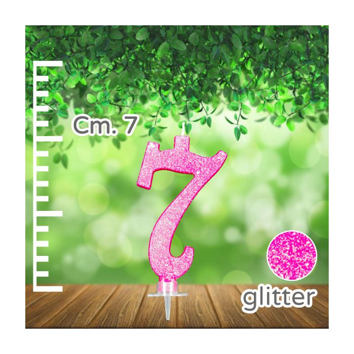 Candelina Numero 7 Fuxia Glitter Pz.1 Candela Cm.7 - Supporto Cm.1.5 main product photo